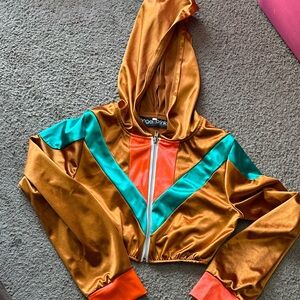 Angel Brinks Colorblock Cropped Hoodie - Rust, Teal & Coral